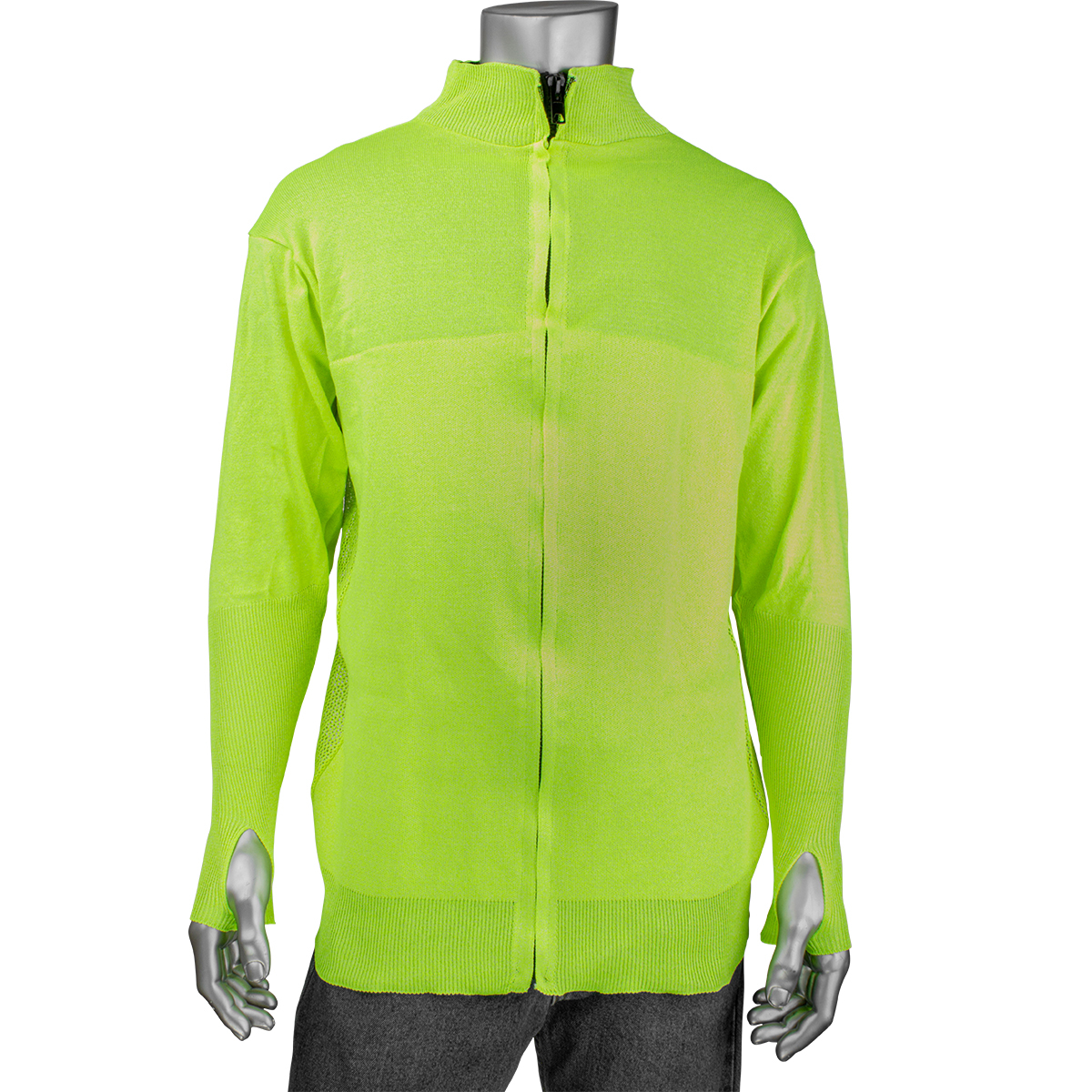 J645HV-2.5CM-TH  PIP® Kut Gard® ATA® PreventWear™ Hi-Vis Cut Safety Jacket with Mesh Back, 2.5` Comfort Collar & Thumb Holes 